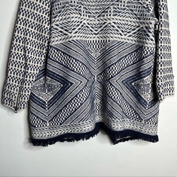 Lucky Brand- Women’s Fringe Open Front Cardigan Boho Aztec Print, Size Medium - Picture 10 of 12